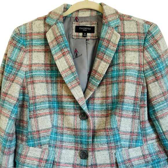 TALBOTS SHETLAND ABERDEEN PASTEL PLAID WOOL BLEND BLAZER SIZE 8 - Picture 5 of 14